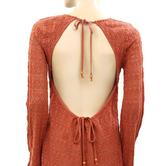 Free People Endless Summer Sea Through Mini Dress Crochet Long Sleeve S 234691 - Picture 4 of 5